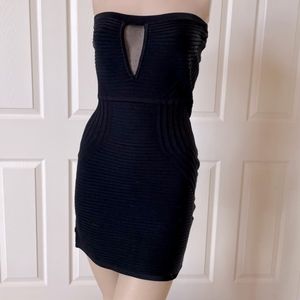 Bebe Black Strapless Rib Detail keyhole Dress NWT Small bodycon LBD